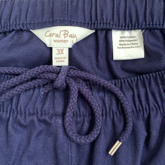 NWT Coral Bay Navy Blue Capri Pants Pockets Elastic Waist Drawstring Size 3X - Picture 8 of 9